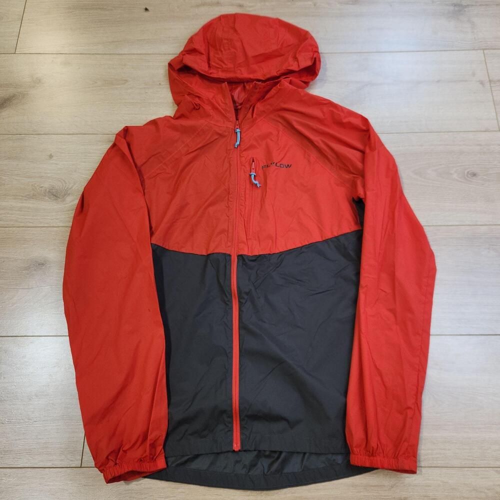 Flylow Jacket Mens Small Red Gray Hooded Windbreaker Full Zip Lightweight Hiking